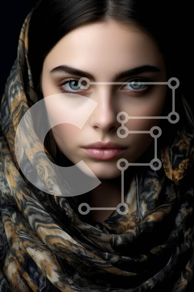 Intra Συλλεκτικό Ξύλινο Παζλ Plywood  4mm - Όμορφη γυναίκα με χαλαρά κύματα και ένα κομψό κασκόλ Σε Ξύλινο Κουτί - Διαστάσεις Puzzle: 10x10 cm – 25 κομμάτια