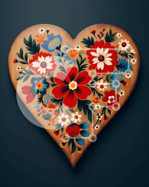 Intra Συλλεκτικό Ξύλινο Παζλ Plywood  4mm - Πολύχρωμο floral διακοσμημένο ξύλινο στολίδι καρδιάς Σε Ξύλινο Κουτί - Διαστάσεις Puzzle: 10x10 cm – 25 κομμάτια