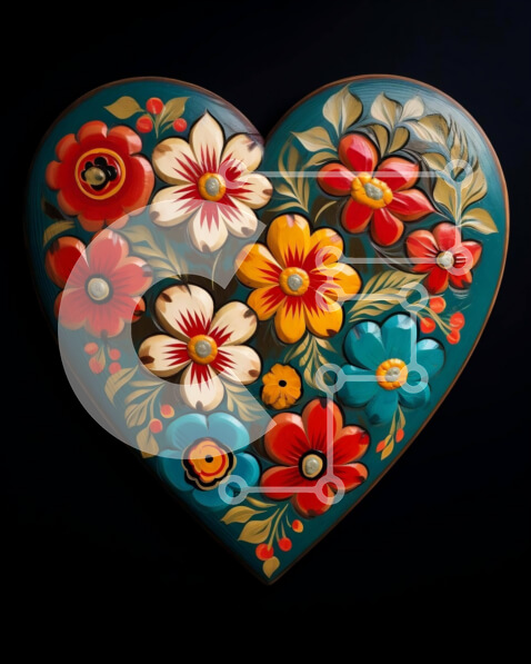 Intra Συλλεκτικό Ξύλινο Παζλ Plywood  4mm - Διακοσμητικό αντικείμενο σε σχήμα καρδιάς με πολύχρωμα λουλούδια και κουμπιά Σε Ξύλινο Κουτί - Διαστάσεις Puzzle: 10x10 cm – 25 κομμάτια