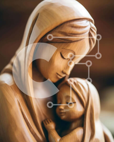 Intra Συλλεκτικό Ξύλινο Παζλ Plywood  4mm - Παλαιό Ξύλινο Άγαλμα της Παναγίας και του Παιδιού Σε Ξύλινο Κουτί - Διαστάσεις Puzzle: 10x10 cm – 25 κομμάτια