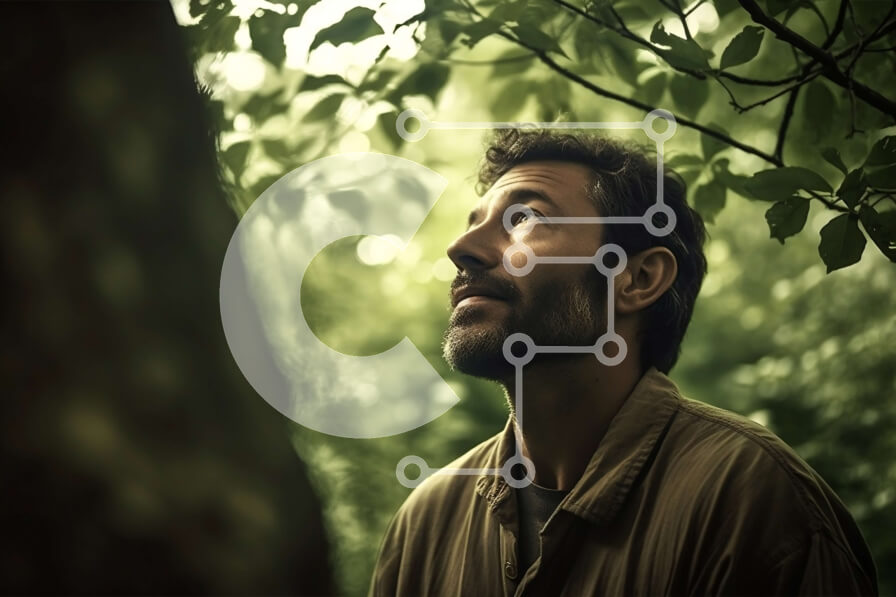 Intra Συλλεκτικό Ξύλινο Παζλ Plywood  4mm - Ειρηνική στιγμή σε ένα γαλήνιο δάσος με έναν στοχαστικό άντρα Σε Ξύλινο Κουτί - Διαστάσεις: 10x10 cm – 25 κομμάτια