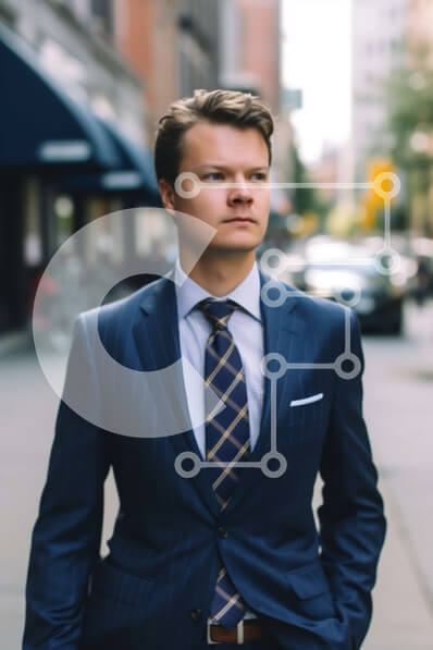 Intra Συλλεκτικό Ξύλινο Παζλ Plywood  4mm - Επαγγελματίας άνδρας με μπλε κοστούμι και ριγέ γραβάτα στο City Street Σε Ξύλινο Κουτί - Διαστάσεις Puzzle: 10x10 cm – 25 κομμάτια