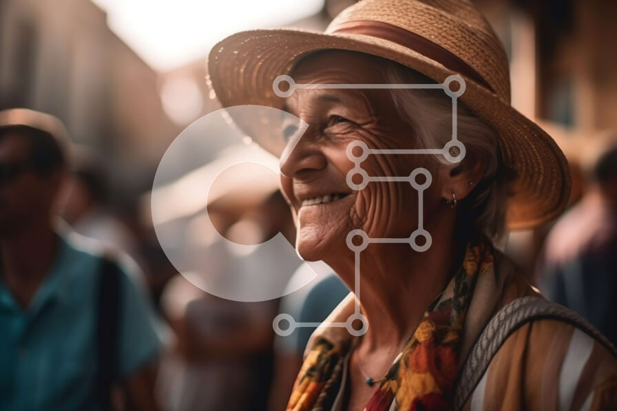 Intra Συλλεκτικό Ξύλινο Παζλ Plywood  4mm - Όμορφη εικόνα μιας ηλικιωμένης γυναίκας σε έναν πολυσύχναστο δρόμο Σε Ξύλινο Κουτί - Διαστάσεις Puzzle: 10x10 cm – 25 κομμάτια