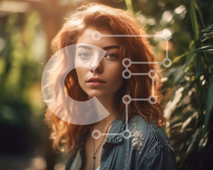 Intra Συλλεκτικό Ξύλινο Παζλ Plywood  4mm - Πορτρέτο μιας κοκκινομάλλας γυναίκας που φορά ένα τζιν μπουφάν Σε Ξύλινο Κουτί - Διαστάσεις Puzzle: 10x10 cm – 25 κομμάτια