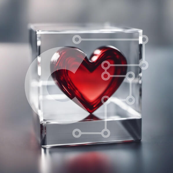 Intra Συλλεκτικό Ξύλινο Παζλ Plywood  4mm - Διαφανής γυάλινος κύβος με κόκκινη καρδιά μέσα Σε Ξύλινο Κουτί - Διαστάσεις Puzzle: 10x10 cm – 25 κομμάτια