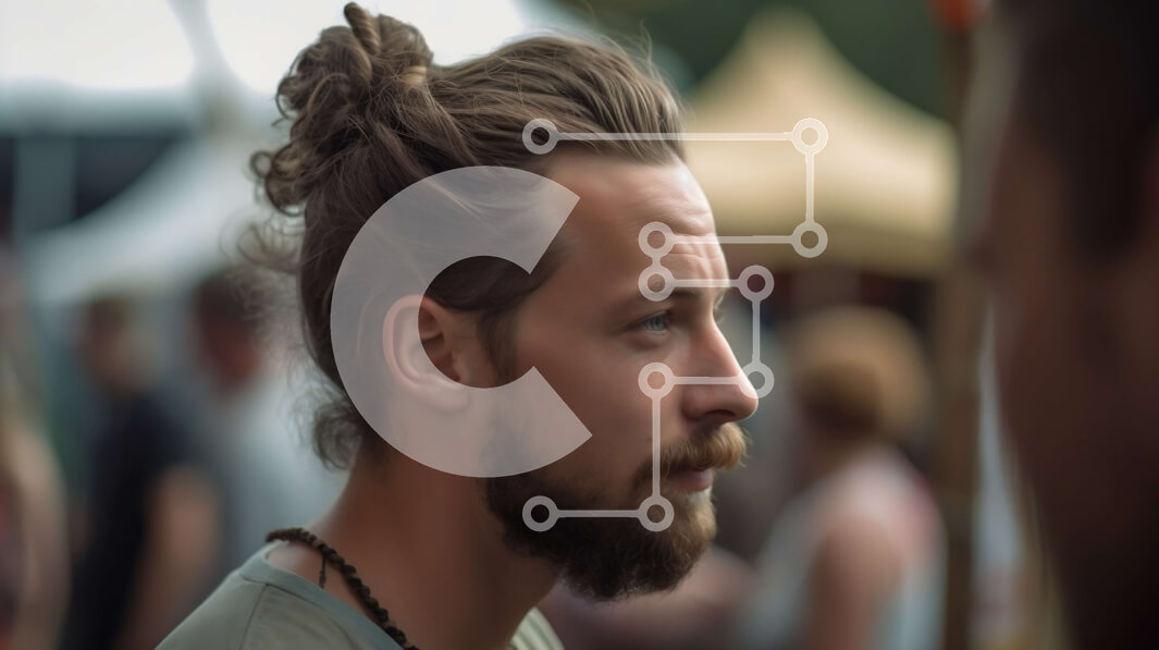 Intra Συλλεκτικό Ξύλινο Παζλ Plywood  4mm - Άνδρας με γένια και μακριά μαλλιά με γκρι μπλουζάκι και μαύρο παντελόνι που στέκεται μπροστά στο πλήθος Σε Ξύλινο Κουτί - Διαστάσεις Puzzle: 10x10 cm – 25 κομμάτια