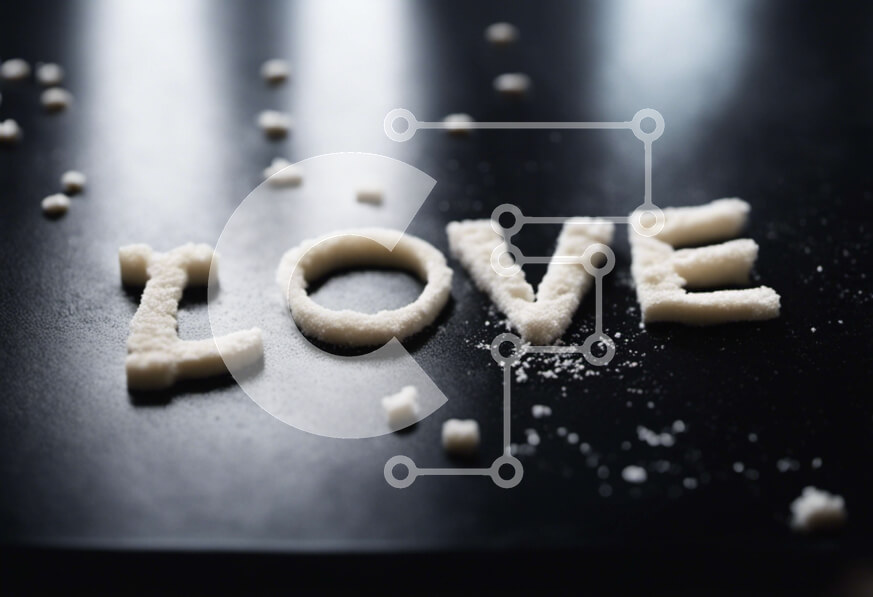 Intra Συλλεκτικό Ξύλινο Παζλ Plywood  4mm - Αγάπη γραμμένη σε ζάχαρη σε ένα μαύρο τραπέζι Σε Ξύλινο Κουτί - Διαστάσεις Puzzle: 10x10 cm – 25 κομμάτια