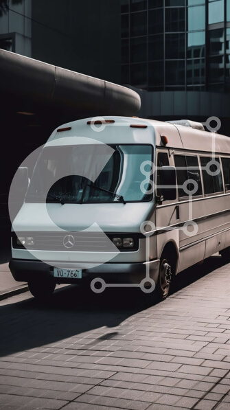 Intra Συλλεκτικό Ξύλινο Παζλ Plywood  4mm - Κομψό επαγγελματικό βαν σταθμευμένο στην άκρη του δρόμου με μοντέρνο κτίριο γραφείων στο βάθος Σε Ξύλινο Κουτί - Διαστάσεις Puzzle: 10x10 cm – 25 κομμάτια