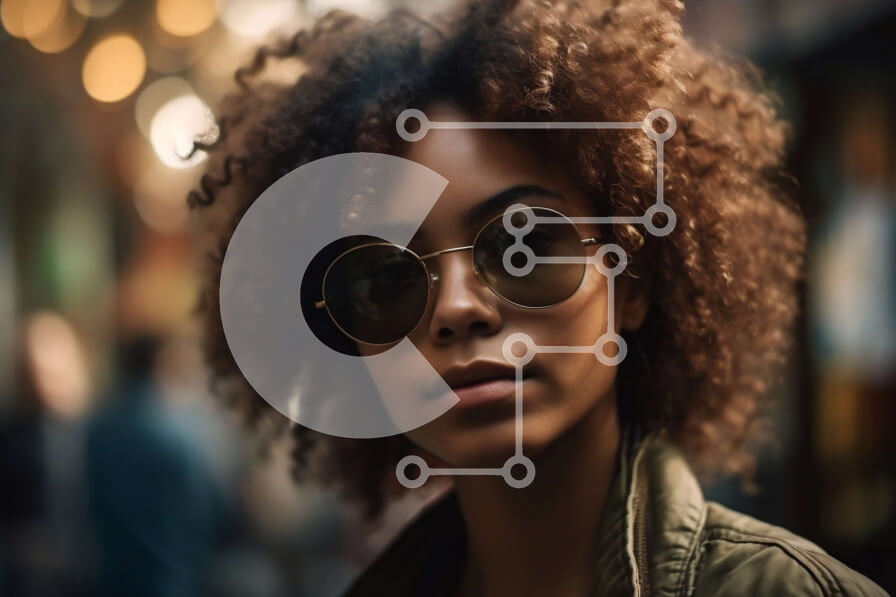 Intra Συλλεκτικό Ξύλινο Παζλ Plywood  4mm - Κομψή νεαρή γυναίκα στο City Street με γυαλιά ηλίου και σακάκι Σε Ξύλινο Κουτί - Διαστάσεις Puzzle: 10x10 cm – 25 κομμάτια