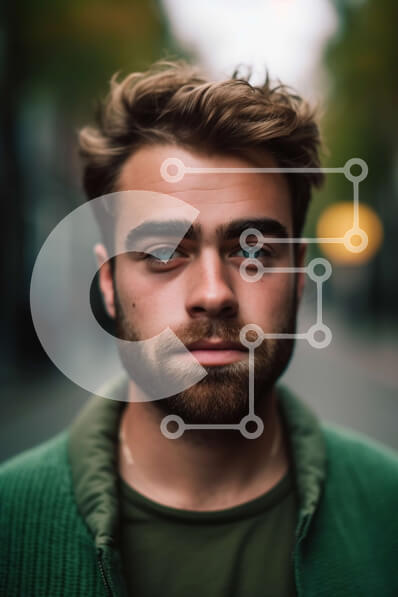 Intra Συλλεκτικό Ξύλινο Παζλ Plywood  4mm - Νεαρός άνδρας με γένια και πράσινο πουκάμισο κοιτάζοντας την κάμερα Σε Ξύλινο Κουτί - Διαστάσεις Puzzle: 10x10 cm – 25 κομμάτια