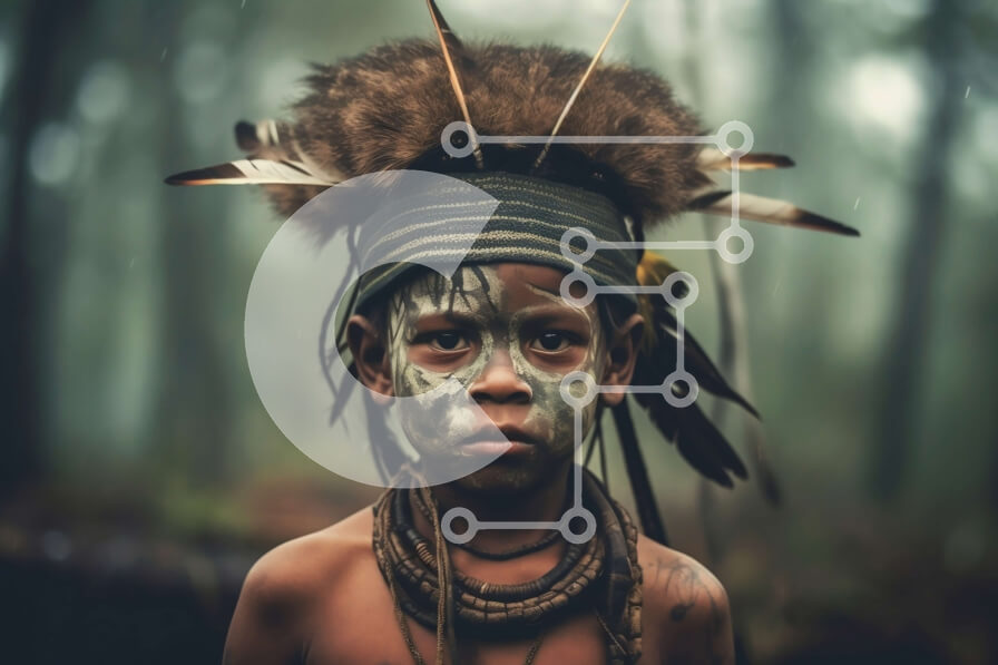 Intra Συλλεκτικό Ξύλινο Παζλ Plywood  4mm - Εκπληκτικό πορτρέτο ενός νεαρού αγοριού με παραδοσιακή φυλετική ενδυμασία Σε Ξύλινο Κουτί - Διαστάσεις Puzzle: 10x10 cm – 25 κομμάτια