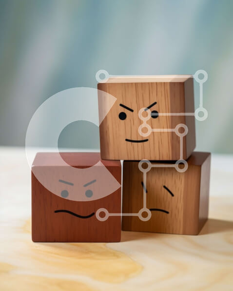 Intra Συλλεκτικό Ξύλινο Παζλ Plywood  4mm - Αφηρημένη εικόνα ξύλινων μπλοκ με σκαλισμένα πρόσωπα Σε Ξύλινο Κουτί - Διαστάσεις Puzzle: 10x10 cm – 25 κομμάτια