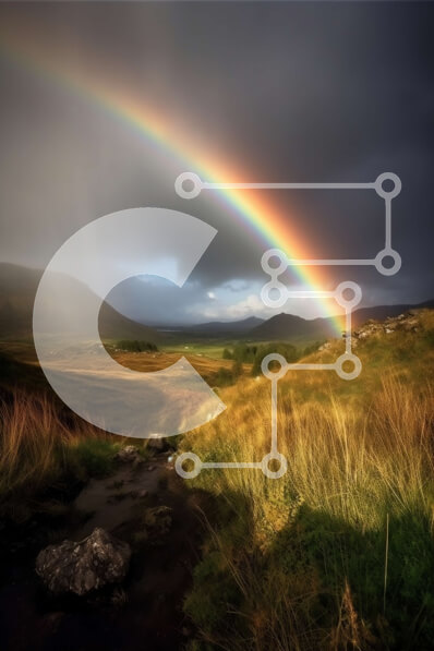 Σετ των 2 Intra Συλλεκτικό Ξύλινο Παζλ Plywood  4mm - Γραφική θέα του ουράνιου τόξου πάνω από το πράσινο πεδίο και τα βουνά Σε Ξύλινο Κουτί - Διαστάσεις: 10x10 cm – 25 κομμάτια