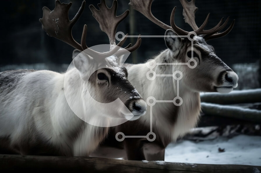 Σετ των 2 Intra Συλλεκτικό Ξύλινο Παζλ Plywood  4mm - Αξιολάτρευτη εικόνα δύο ταράνδων που στέκονται σε ένα χιονισμένο περίβλημα Σε Ξύλινο Κουτί - Διαστάσεις: 10x10 cm – 25 κομμάτια