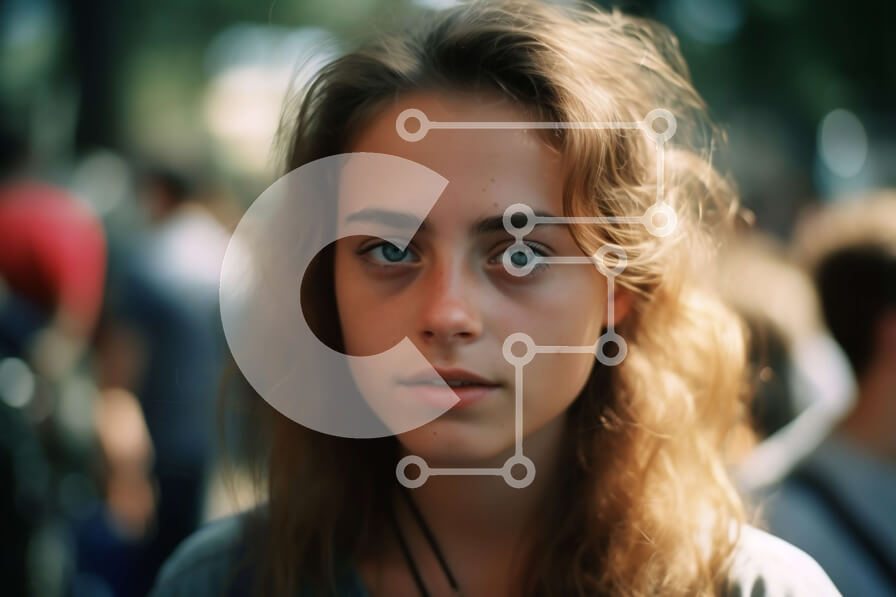 Intra Συλλεκτικό Ξύλινο Παζλ Plywood  4mm - Σοβαρή νεαρή γυναίκα με σγουρά μαλλιά και μπλε μάτια Σε Ξύλινο Κουτί - Διαστάσεις Puzzle: 10x10 cm – 25 κομμάτια