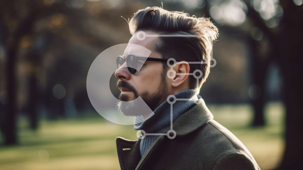 Intra Συλλεκτικό Ξύλινο Παζλ Plywood  4mm - Κομψός άνδρας με παλτό και γυαλιά ηλίου κοιτάζοντας την απόσταση Σε Ξύλινο Κουτί - Διαστάσεις Puzzle: 10x10 cm – 25 κομμάτια