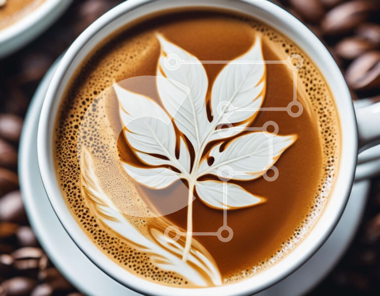 Σετ των 2 Intra Συλλεκτικό Ξύλινο Παζλ Plywood  4mm - Καφές Latte Art με φόντο δύο φύλλα και κόκκους καφέ Σε Ξύλινο Κουτί - Διαστάσεις: 10x10 cm – 25 κομμάτια