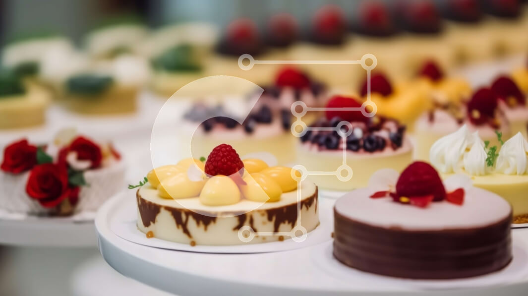 Σετ των 2 Intra Συλλεκτικό Ξύλινο Παζλ Plywood  4mm - Πολύχρωμος δίσκος με κέικ, τάρτες και μακαρόν με φρούτα και λουλούδια Σε Ξύλινο Κουτί - Διαστάσεις: 10x10 cm – 25 κομμάτια