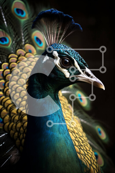 Σετ των 2 Intra Συλλεκτικό Ξύλινο Παζλ Plywood  4mm - Εκπληκτική εικόνα από κοντά του κεφαλιού ενός παγωνιού με πολύχρωμα φτερά απλωμένα Σε Ξύλινο Κουτί - Διαστάσεις: 10x10 cm – 25 κομμάτια