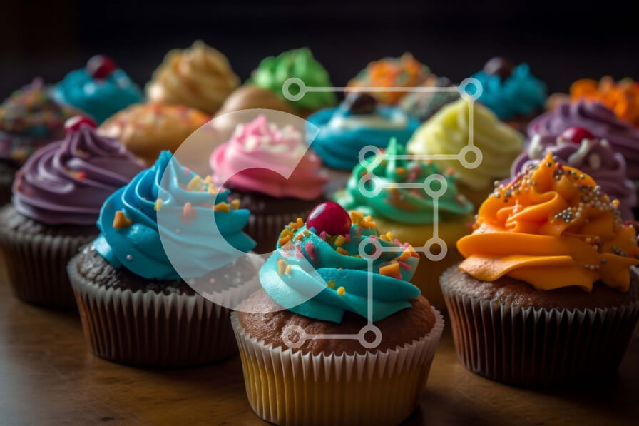 Σετ των 2 Intra Συλλεκτικό Ξύλινο Παζλ Plywood  4mm - Νόστιμη εικόνα με πολύχρωμα cupcakes με παγωμένο και ψεκασμοί Σε Ξύλινο Κουτί - Διαστάσεις: 10x10 cm – 25 κομμάτια