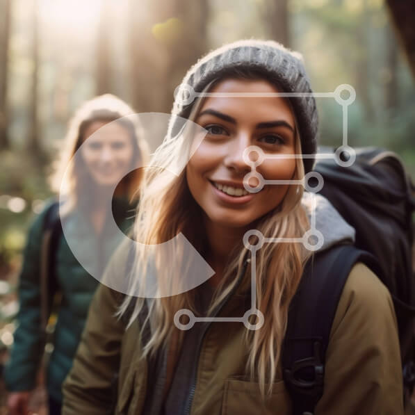 Intra Συλλεκτικό Ξύλινο Παζλ Plywood  4mm - Χαμογελαστές γυναίκες που κάνουν πεζοπορία στο δάσος Σε Ξύλινο Κουτί - Διαστάσεις: 10x10 cm – 25 κομμάτια