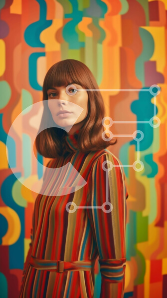 Intra Συλλεκτικό Ξύλινο Παζλ Plywood  4mm - Γυναίκα με ριγέ φόρεμα ποζάρει μπροστά από ζωντανή τοιχογραφία Σε Ξύλινο Κουτί - Διαστάσεις Puzzle: 10x10 cm – 25 κομμάτια