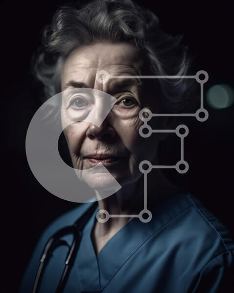 Intra Συλλεκτικό Ξύλινο Παζλ Plywood  4mm - Επαγγελματίας ηλικιωμένη γυναίκα γιατρός που φορά μπλε τρίβει και στηθοσκόπιο Σε Ξύλινο Κουτί - Διαστάσεις Puzzle: 10x10 cm – 25 κομμάτια