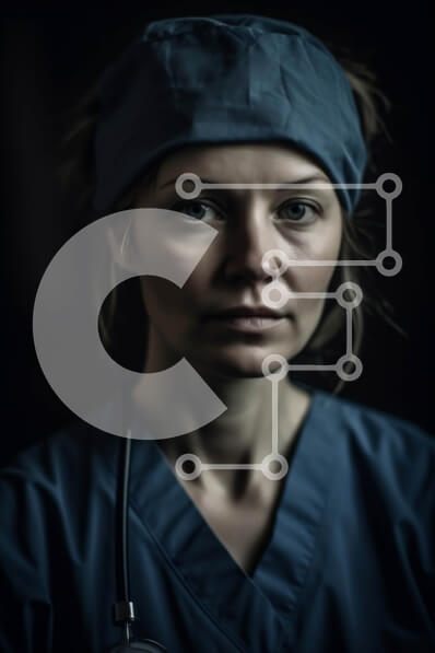 Intra Συλλεκτικό Ξύλινο Παζλ Plywood  4mm - Γυναίκα νοσοκόμα με μπλε τρίβει και στηθοσκόπιο Σε Ξύλινο Κουτί - Διαστάσεις Puzzle: 10x10 cm – 25 κομμάτια