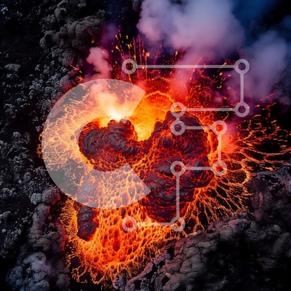 Intra Συλλεκτικό Ξύλινο Παζλ Plywood  4mm - Εκπληκτική κοντινή πλάνο της ηφαιστειακής έκρηξης με κόκκινη καυτή λάβα και σκοτεινή τέφρα Σε Ξύλινο Κουτί - Διαστάσεις: 10x10 cm – 25 κομμάτια