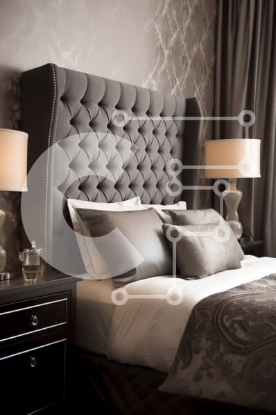 Intra Συλλεκτικό Ξύλινο Παζλ Plywood  4mm - Κομψό υπνοδωμάτιο με γκρι κεφαλάρι και τηλεόραση στον τοίχο Σε Ξύλινο Κουτί - Διαστάσεις Puzzle: 10x10 cm – 25 κομμάτια