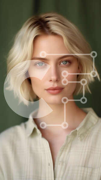 Intra Συλλεκτικό Ξύλινο Παζλ Plywood  4mm - Πορτρέτο μιας ξανθιάς γυναίκας που φορά ένα πράσινο πουκάμισο και κοιτάζει την κάμερα Σε Ξύλινο Κουτί - Διαστάσεις Puzzle: 10x10 cm – 25 κομμάτια