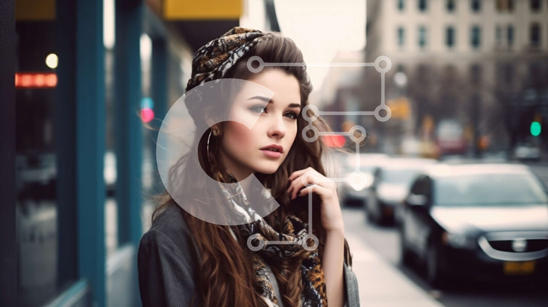 Intra Συλλεκτικό Ξύλινο Παζλ Plywood  4mm - Κομψή νεαρή γυναίκα με λεοπάρ κασκόλ στο δρόμο της πόλης Σε Ξύλινο Κουτί - Διαστάσεις Puzzle: 10x10 cm – 25 κομμάτια