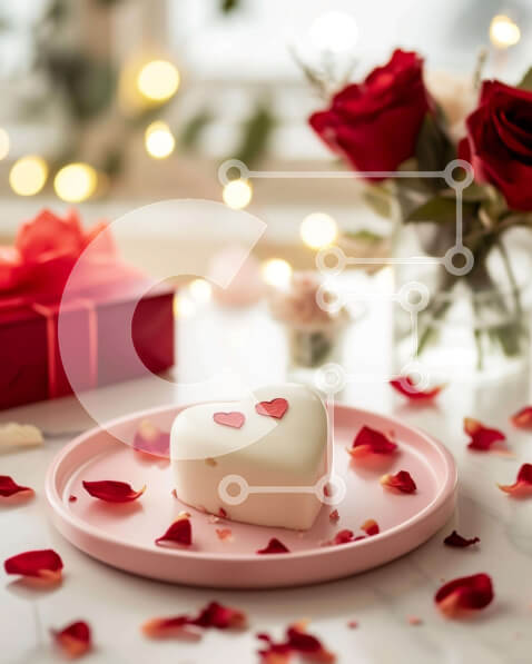 Intra Συλλεκτικό Ξύλινο Παζλ Plywood  4mm - Ρομαντική γιορτή του Αγίου Βαλεντίνου με κέικ σε σχήμα καρδιάς και τριαντάφυλλα Σε Ξύλινο Κουτί - Διαστάσεις: 10x10 cm – 25 κομμάτια