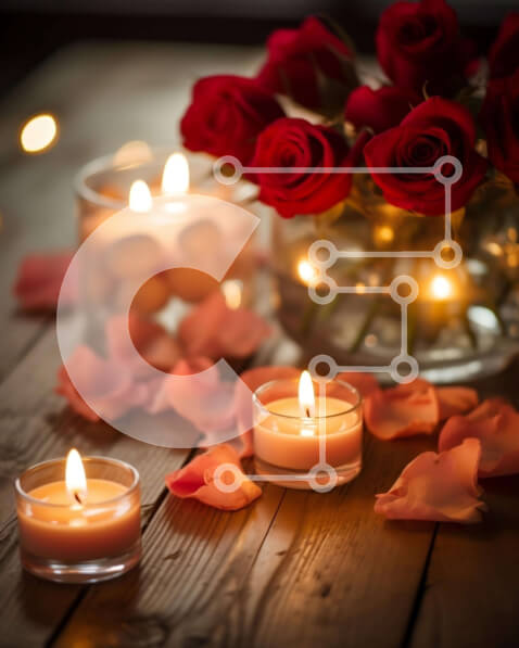 Intra Συλλεκτικό Ξύλινο Παζλ Plywood  4mm - Ρομαντικό τραπέζι δείπνου με κεριά, ροδοπέταλα και κόκκινα τριαντάφυλλα Σε Ξύλινο Κουτί - Διαστάσεις Puzzle: 10x10 cm – 25 κομμάτια