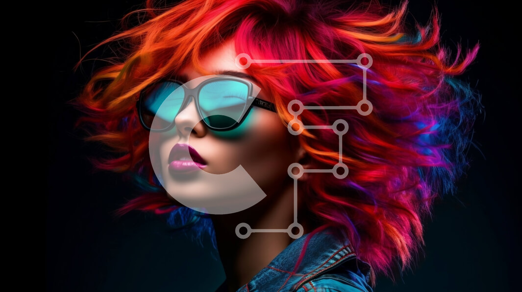 Intra Συλλεκτικό Ξύλινο Παζλ Plywood  4mm - Κομψή γυναίκα με πολύχρωμα μαλλιά και γυαλιά ηλίου Σε Ξύλινο Κουτί - Διαστάσεις Puzzle: 10x10 cm – 25 κομμάτια