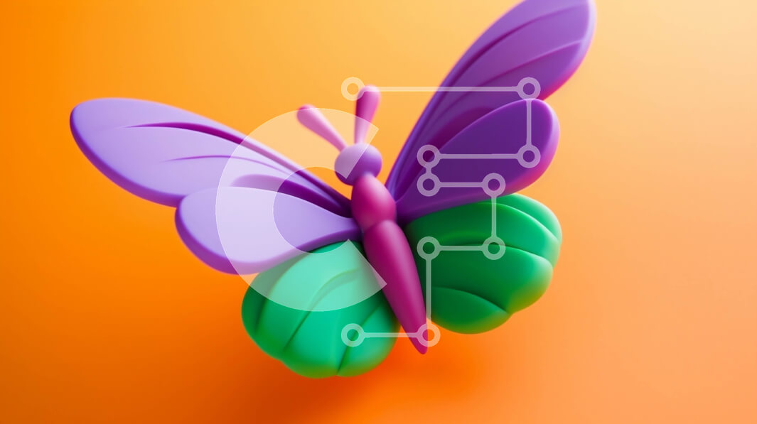 Intra Συλλεκτικό Ξύλινο Παζλ Plywood  4mm - Μωβ και πράσινο παιχνίδι πεταλούδα σε πορτοκαλί φόντο Σε Ξύλινο Κουτί - Διαστάσεις: 10x10 cm – 25 κομμάτια