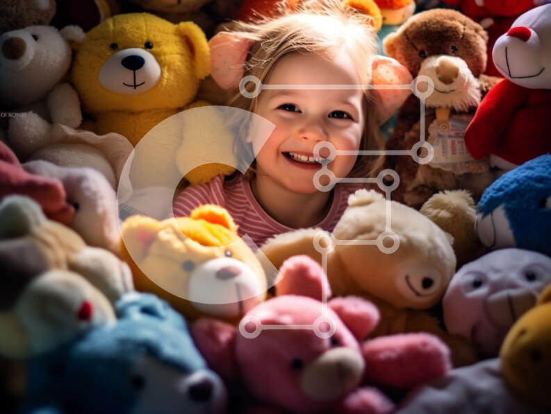 Intra Συλλεκτικό Ξύλινο Παζλ Plywood  4mm - Αξιολάτρευτη εικόνα ενός χαμογελαστού κοριτσιού με τα λούτρινα ζωάκια της Σε Ξύλινο Κουτί - Διαστάσεις Puzzle: 10x10 cm – 25 κομμάτια