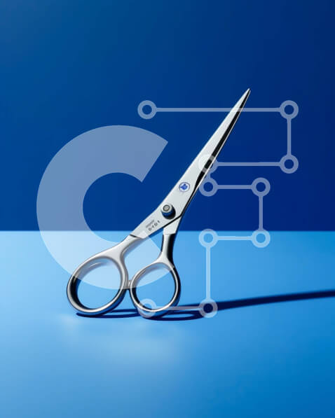 Intra Συλλεκτικό Ξύλινο Παζλ Plywood  4mm - Αιχμηρό ασημένιο ψαλίδι σε μπλε επιφάνεια Σε Ξύλινο Κουτί - Διαστάσεις: 10x10 cm – 25 κομμάτια