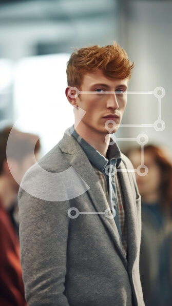 Intra Συλλεκτικό Ξύλινο Παζλ Plywood  4mm - Σοβαρός νεαρός άνδρας με κόκκινα μαλλιά και γένια σε ένα γκρι κοστούμι Σε Ξύλινο Κουτί - Διαστάσεις Puzzle: 10x10 cm – 25 κομμάτια