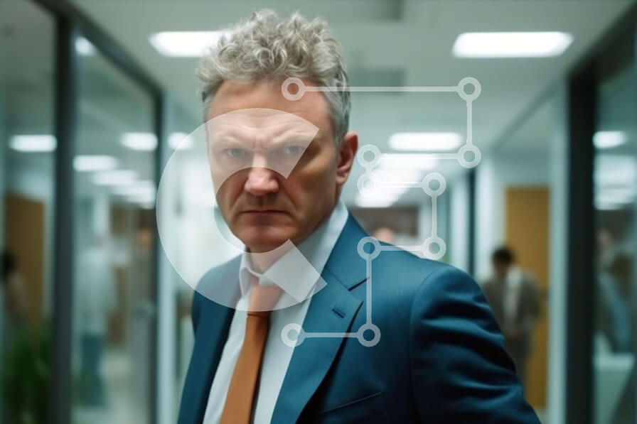 Intra Συλλεκτικό Ξύλινο Παζλ Plywood  4mm - Σοβαρός επιχειρηματίας σε ένα διάδρομο - Φωτογραφία Αρχείου Σε Ξύλινο Κουτί - Διαστάσεις Puzzle: 10x10 cm – 25 κομμάτια