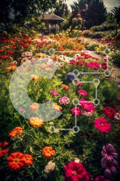 Σετ των 2 Intra Συλλεκτικό Ξύλινο Παζλ Plywood  4mm - Κήπος με μια ποικιλία από πολύχρωμα λουλούδια Σε Ξύλινο Κουτί - Διαστάσεις: 10x10 cm – 25 κομμάτια