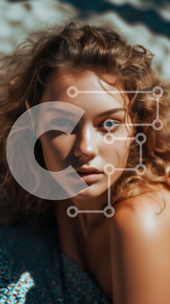 Intra Συλλεκτικό Ξύλινο Παζλ Plywood  4mm - Χαλαρή νεαρή γυναίκα με μακριά σγουρά μαλλιά σε μια πετσέτα παραλίας Σε Ξύλινο Κουτί - Διαστάσεις Puzzle: 10x10 cm – 25 κομμάτια