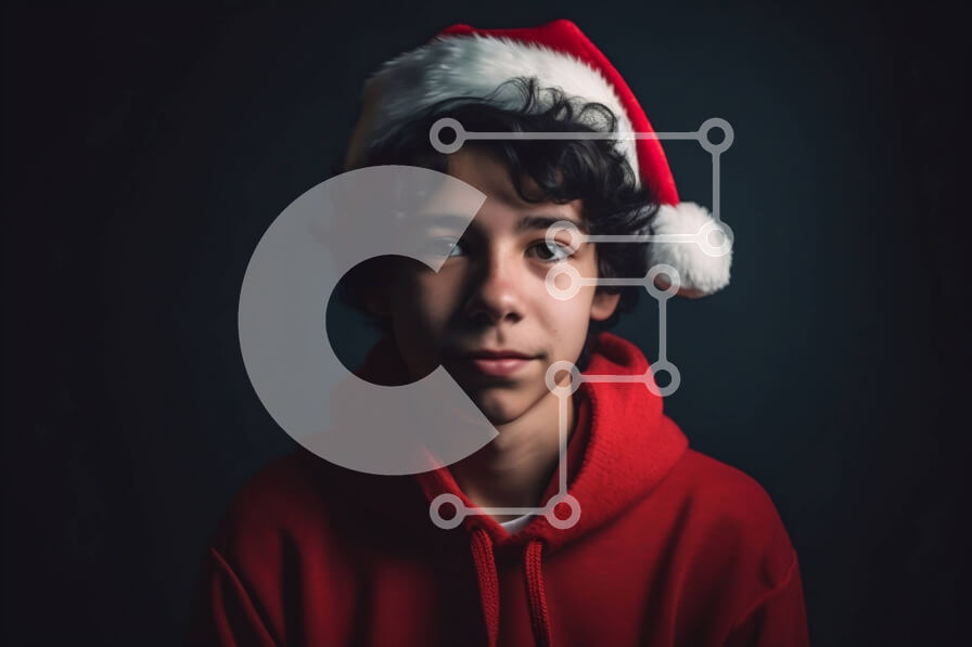 Intra Συλλεκτικό Ξύλινο Παζλ Plywood  4mm - Χαριτωμένη φωτογραφία ενός αγοριού με κόκκινο κουκούλα και καπέλο Άγιου Βασίλη Σε Ξύλινο Κουτί - Διαστάσεις Puzzle: 10x10 cm – 25 κομμάτια