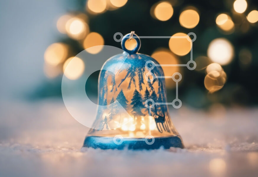 Intra Συλλεκτικό Ξύλινο Παζλ Plywood  4mm - Μπλε κουδούνι στο χιόνι με το χριστουγεννιάτικο δέντρο Σε Ξύλινο Κουτί - Διαστάσεις: 10x10 cm – 25 κομμάτια