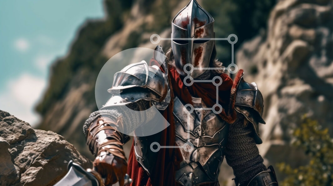 Intra Συλλεκτικό Ξύλινο Παζλ Plywood  4mm - Εκπληκτική εικόνα ενός ιππότη με λαμπερή πανοπλία σε έναν βράχο στο ηλιοβασίλεμα Σε Ξύλινο Κουτί - Διαστάσεις Puzzle: 10x10 cm – 25 κομμάτια