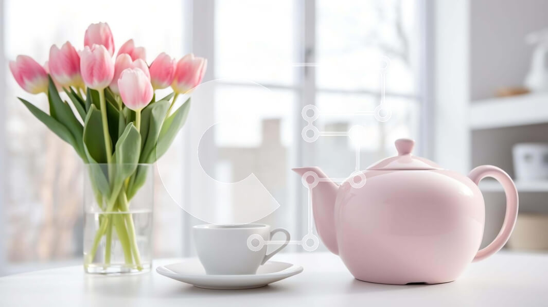 Σετ των 2 Intra Συλλεκτικό Ξύλινο Παζλ Plywood  4mm - Κομψό ροζ σετ τσαγιού και λουλούδια Σε Ξύλινο Κουτί - Διαστάσεις: 10x10 cm – 25 κομμάτια