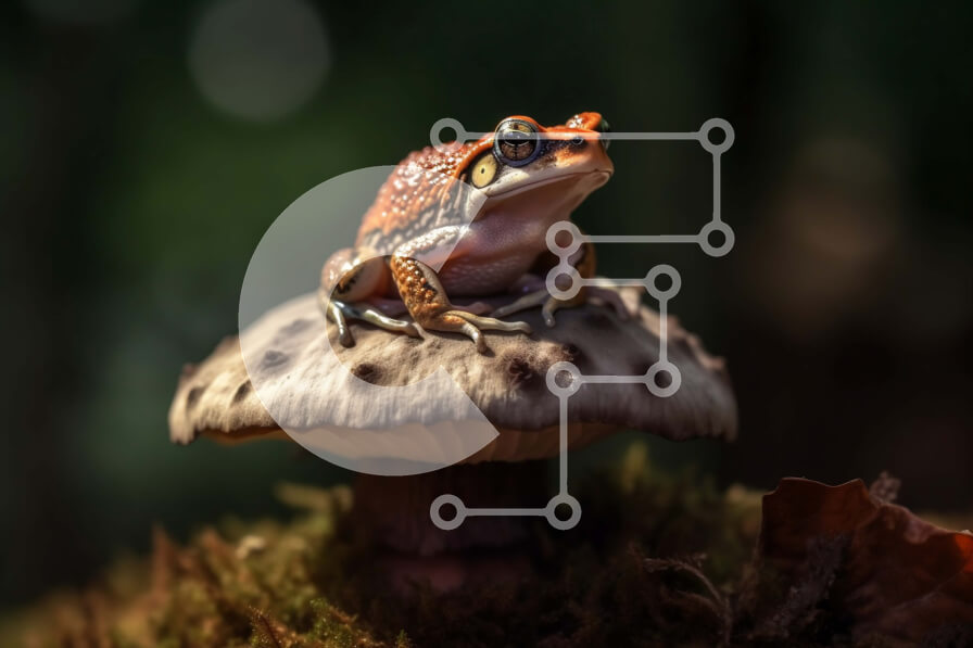 Σετ των 2 Intra Συλλεκτικό Ξύλινο Παζλ Plywood  4mm - Εκπληκτική εικόνα του βατράχου με κόκκινα μάτια πάνω σε μανιτάρια στο δάσος Σε Ξύλινο Κουτί - Διαστάσεις: 10x10 cm – 25 κομμάτια