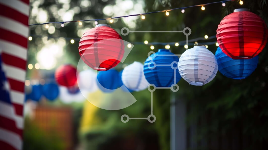 Intra Συλλεκτικό Ξύλινο Παζλ Plywood  4mm - Πατριωτικά χάρτινα φανάρια και επίδειξη αμερικανικής σημαίας Σε Ξύλινο Κουτί - Διαστάσεις: 10x10 cm – 25 κομμάτια