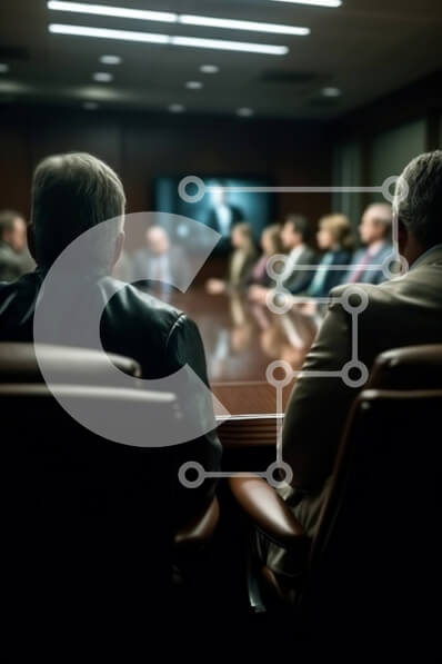 Intra Συλλεκτικό Ξύλινο Παζλ Plywood  4mm - Επαγγελματική συνάντηση σε μια αίθουσα συνεδριάσεων με χαμηλό φωτισμό Σε Ξύλινο Κουτί - Διαστάσεις Puzzle: 10x10 cm – 25 κομμάτια