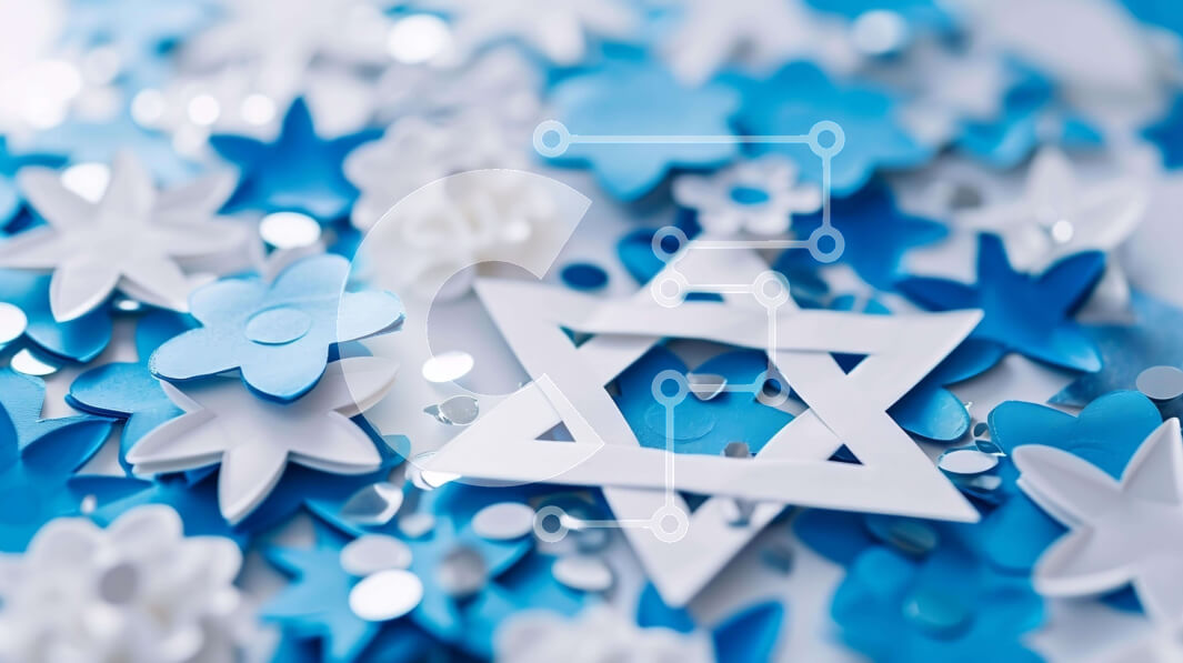 Intra Συλλεκτικό Ξύλινο Παζλ Plywood  4mm - Σμήνος από μπλε, λευκά και ασημένια χάρτινα λουλούδια σε σχήμα Ισραηλινού αστεριού Σε Ξύλινο Κουτί - Διαστάσεις Puzzle: 10x10 cm – 25 κομμάτια